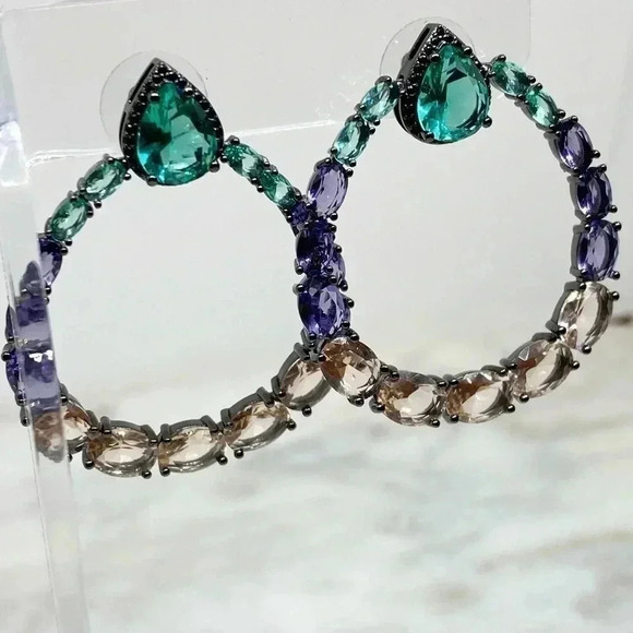 Glass Stone Hoops Earrings | Party Earrings - Picture 4 of 4